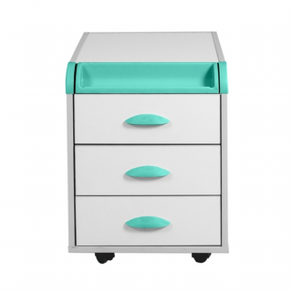 Тумба Дэми ТУВ.06 подкатная на 3 ящика с органайзером белый/аквамарин